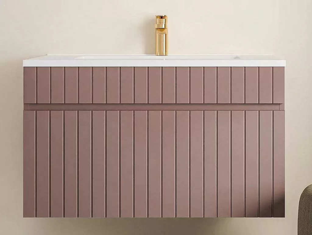 Móvel Lavatório Individual*Vente-unique Móvel De Casa De Banho Suspenso Estriado Cor-De-Rosa Com Lavatório De Encastrar 80 Cm - Satara