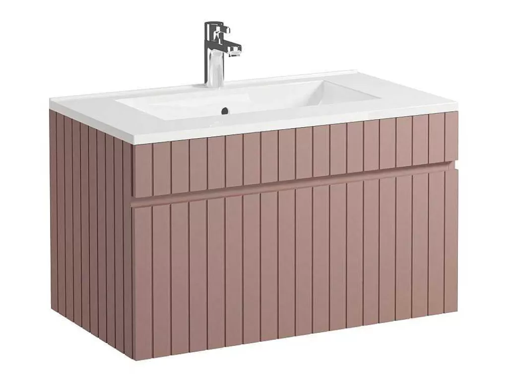 Móvel Lavatório Individual*Vente-unique Móvel De Casa De Banho Suspenso Estriado Cor-De-Rosa Com Lavatório De Encastrar 80 Cm - Satara
