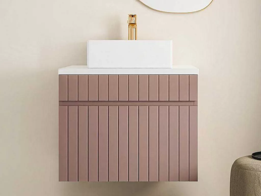 Móvel Lavatório Individual*Vente-unique Móvel De Casa De Banho Suspenso Estriado Cor-De-Rosa Com Lavatório De Pousar 60 Cm - Satara