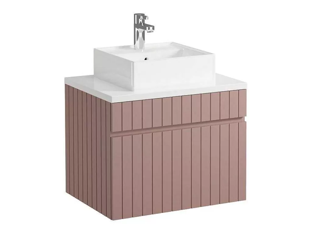 Móvel Lavatório Individual*Vente-unique Móvel De Casa De Banho Suspenso Estriado Cor-De-Rosa Com Lavatório De Pousar 60 Cm - Satara