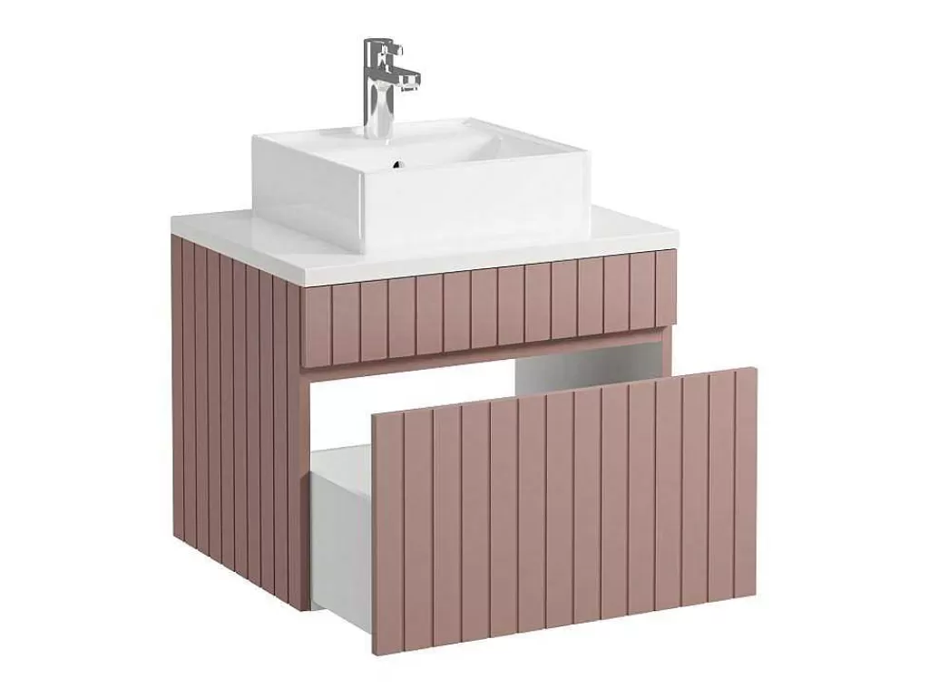 Móvel Lavatório Individual*Vente-unique Móvel De Casa De Banho Suspenso Estriado Cor-De-Rosa Com Lavatório De Pousar 60 Cm - Satara