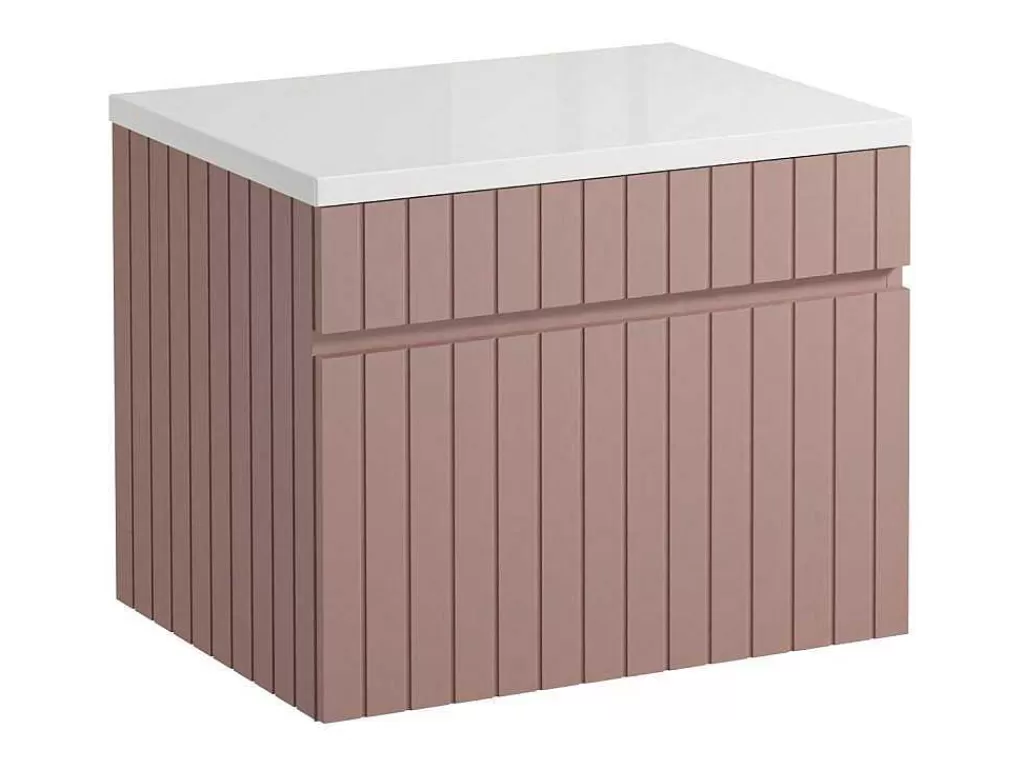 Móvel Lavatório Individual*Vente-unique Móvel De Casa De Banho Suspenso Estriado Cor-De-Rosa Com Lavatório De Pousar 60 Cm - Satara
