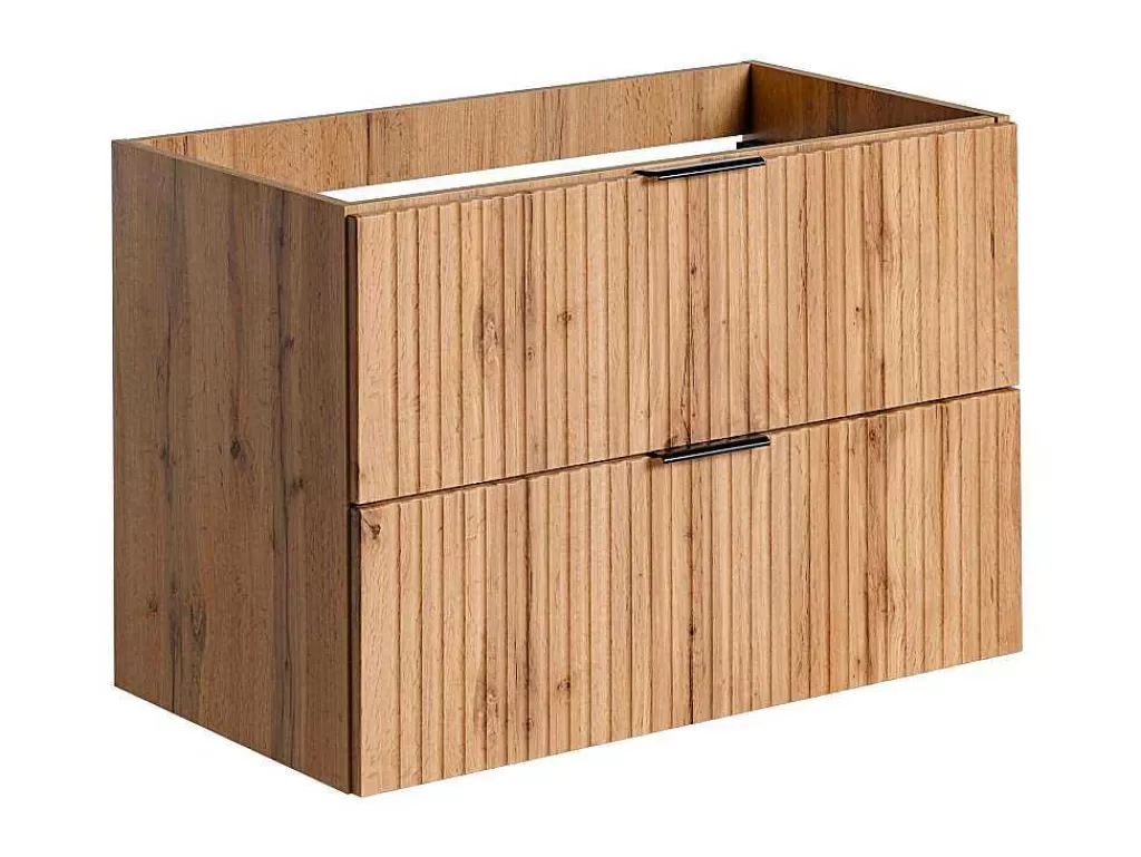 Móvel Lavatório Individual*Vente-unique Móvel De Casa De Banho Suspenso Estriado Lavatório De Encastrar Natural Claro 80 Cm - Zevara