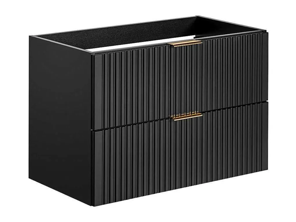 Móvel Lavatório Individual*Vente-unique Móvel De Casa De Banho Suspenso Estriado Lavatório De Encastrar Preto 80 Cm - Zevara