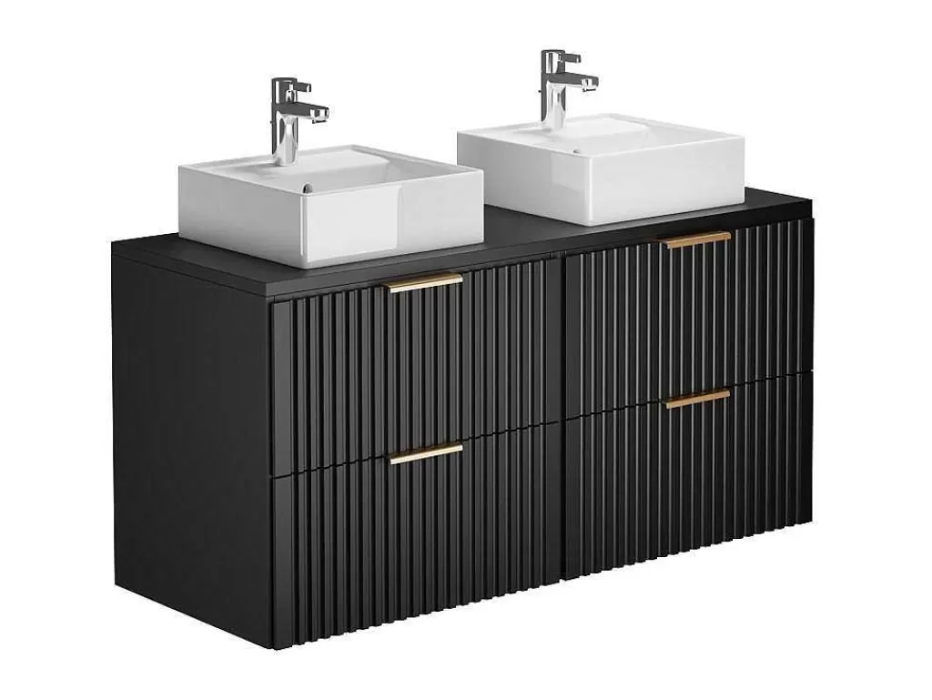 Móvel Lavatório Duplo*Vente-unique Móvel De Casa De Banho Suspenso Estriado Lavatório De Pousar Preto 120 Cm - Zevara