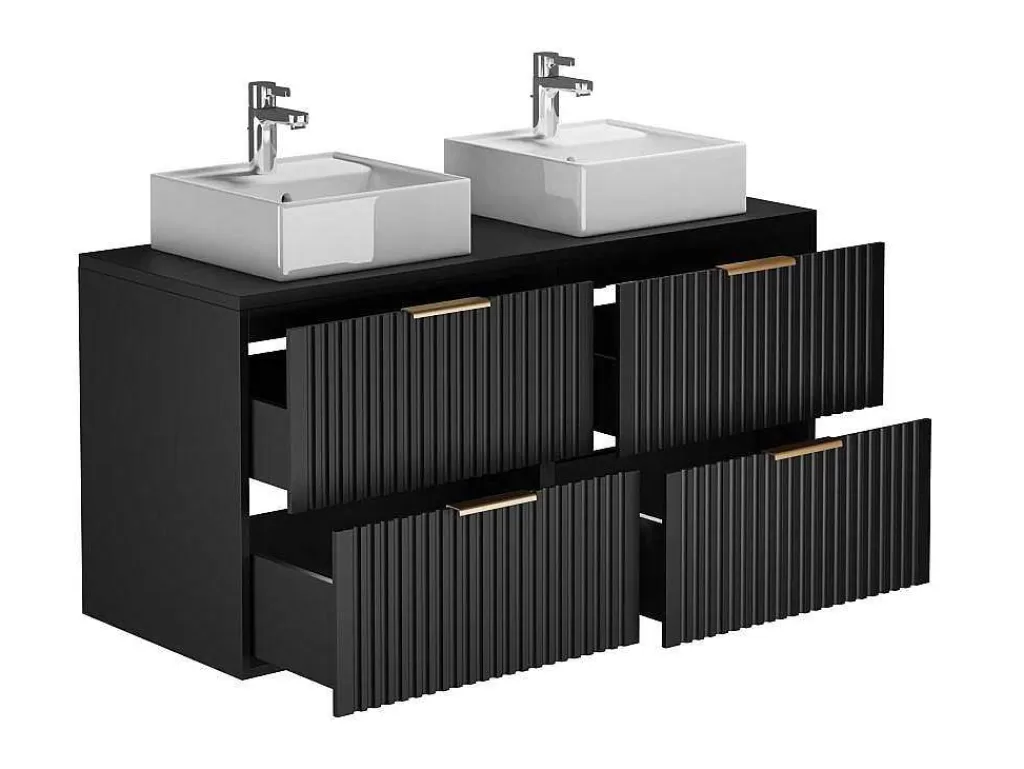 Móvel Lavatório Duplo*Vente-unique Móvel De Casa De Banho Suspenso Estriado Lavatório De Pousar Preto 120 Cm - Zevara