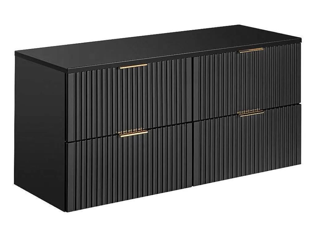 Móvel Lavatório Duplo*Vente-unique Móvel De Casa De Banho Suspenso Estriado Lavatório De Pousar Preto 120 Cm - Zevara