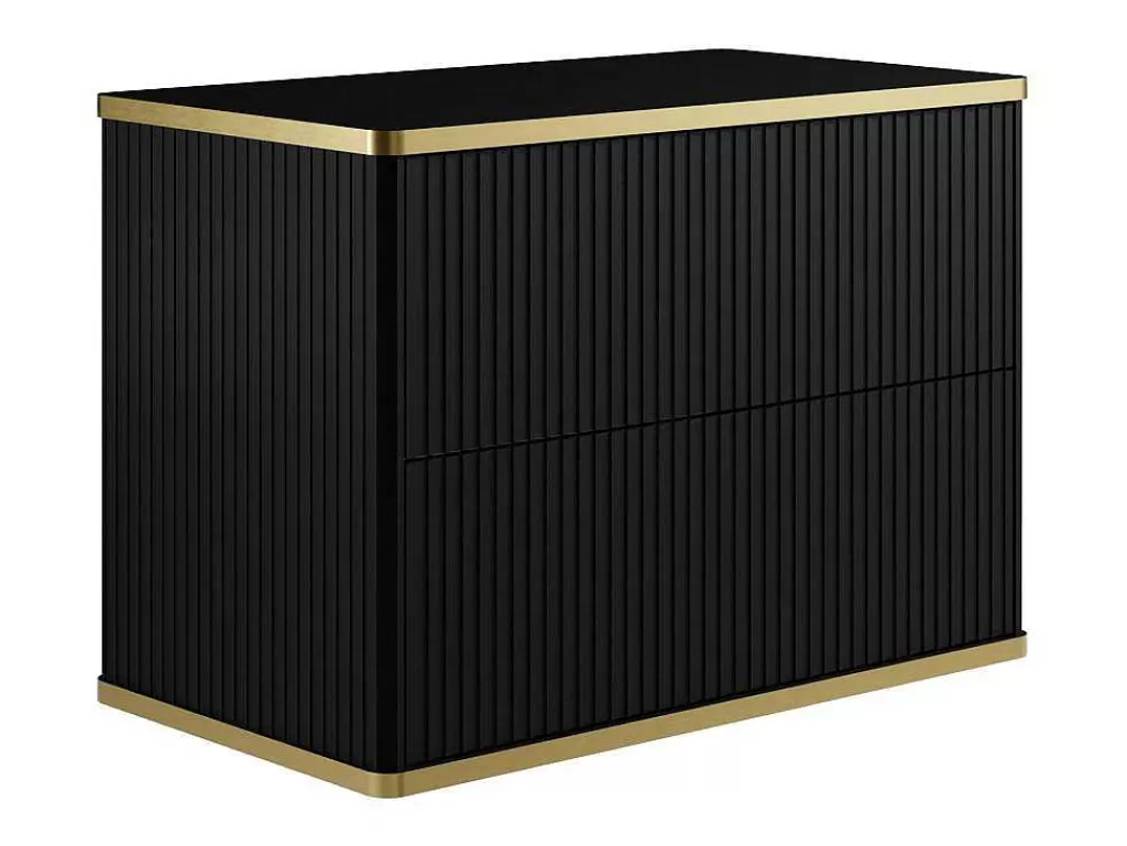 Promoções Casa De Banho & Bem-Estar*Vente-unique Móvel De Casa De Banho Suspenso Estriado Rebordo Dourado Com Lavatório De Pousar Preto 80 Cm - Keliza