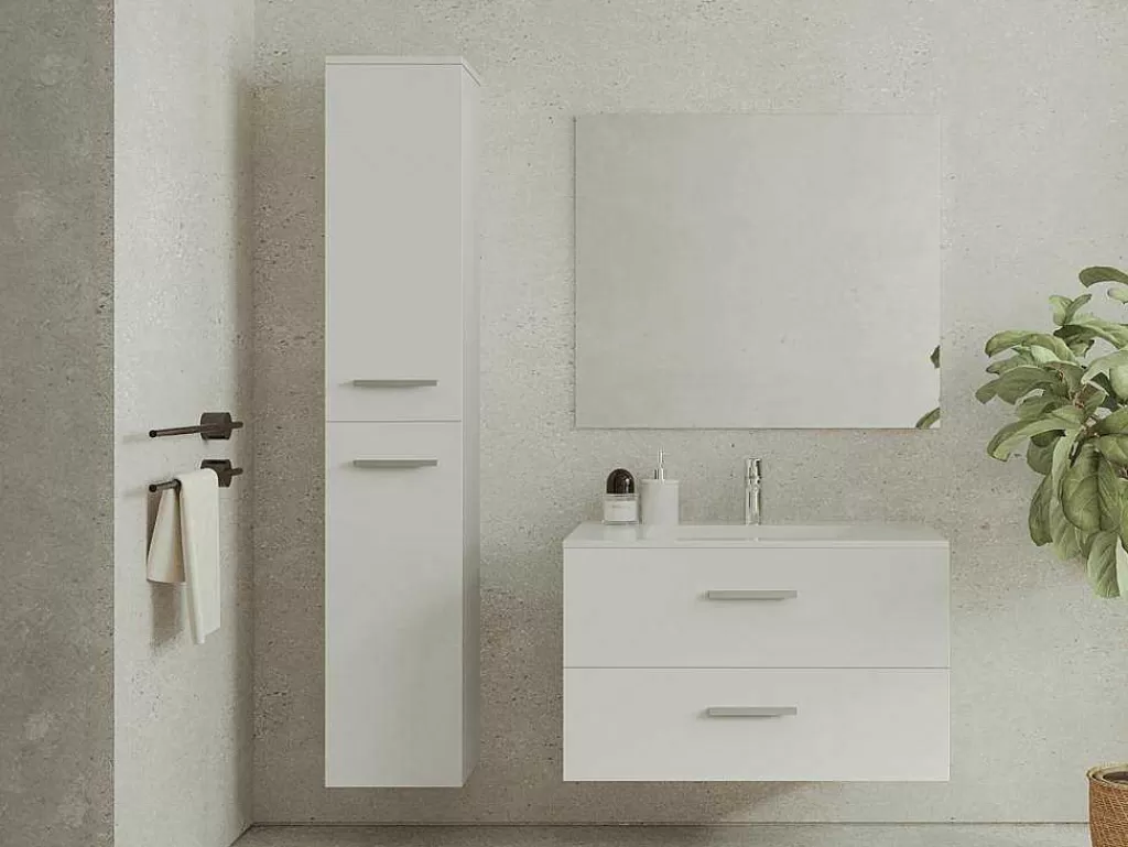 Móvel Lavatório Individual*Vente-unique Móvel De Casa De Banho Suspenso Lavatório Individual Com Coluna De Arrumação Branco 80 Cm - Kayla