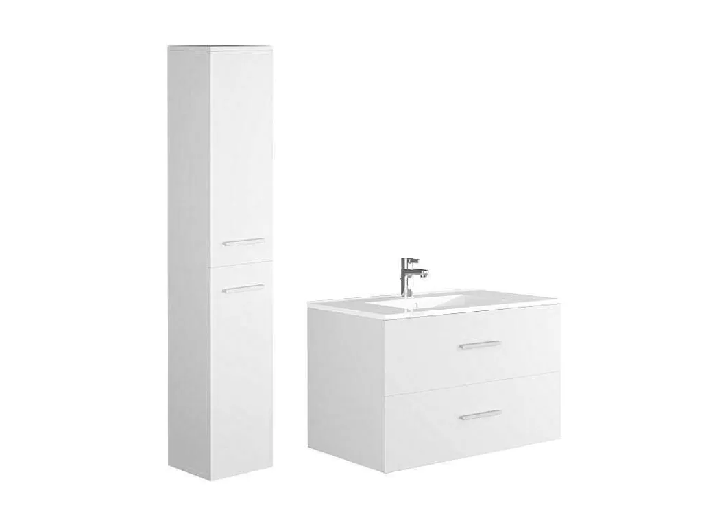 Móvel Lavatório Individual*Vente-unique Móvel De Casa De Banho Suspenso Lavatório Individual Com Coluna De Arrumação Branco 80 Cm - Kayla