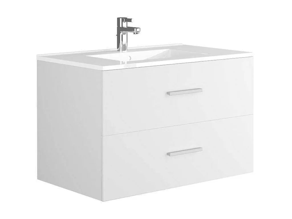 Móvel Lavatório Individual*Vente-unique Móvel De Casa De Banho Suspenso Lavatório Individual Com Coluna De Arrumação Branco 80 Cm - Kayla