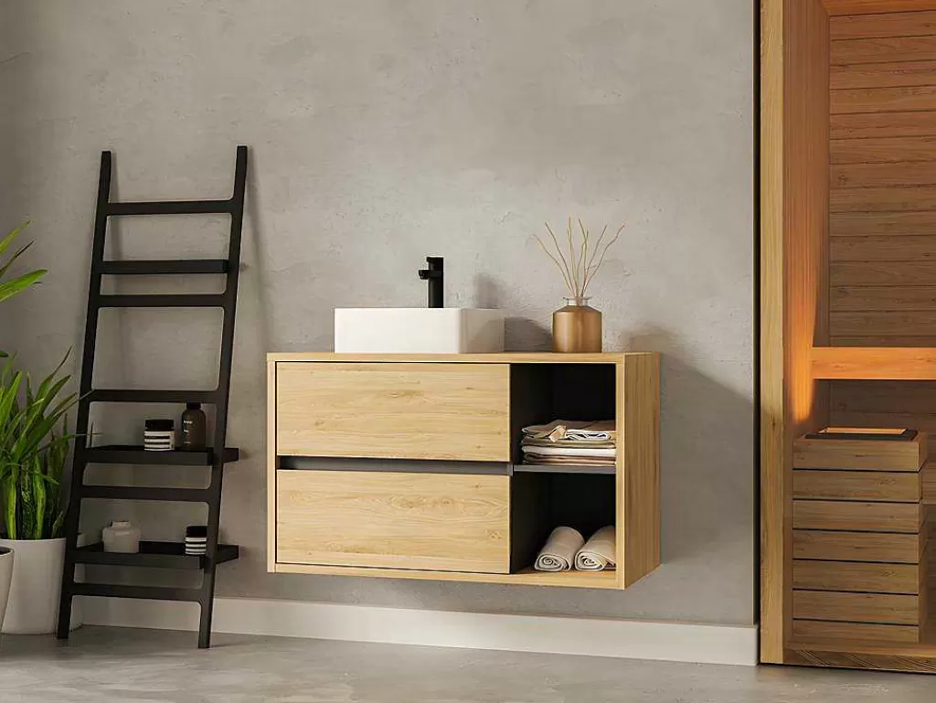 Móvel Lavatório Individual*Vente-unique Móvel De Casa De Banho Suspenso Lavatório Simples Cor Natural De 100 Cm - Purnal