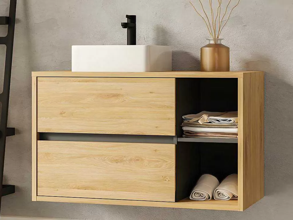 Móvel Lavatório Individual*Vente-unique Móvel De Casa De Banho Suspenso Lavatório Simples Cor Natural De 100 Cm - Purnal