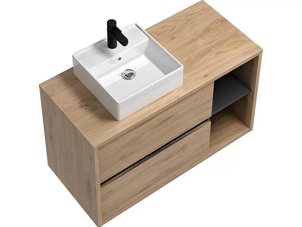 Móvel Lavatório Individual*Vente-unique Móvel De Casa De Banho Suspenso Lavatório Simples Cor Natural De 100 Cm - Purnal
