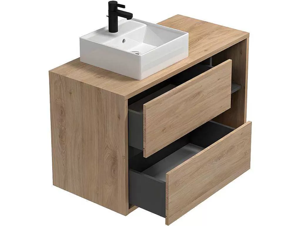 Móvel Lavatório Individual*Vente-unique Móvel De Casa De Banho Suspenso Lavatório Simples Cor Natural De 100 Cm - Purnal