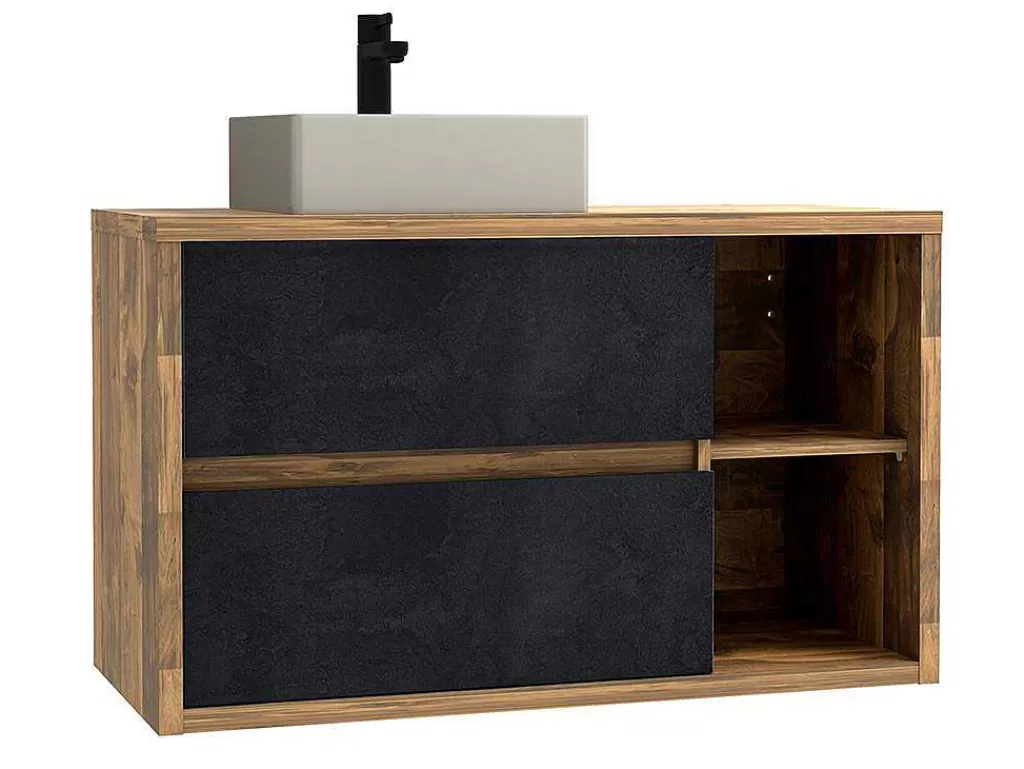 Móvel Lavatório Individual*Vente-unique Móvel De Casa De Banho Suspenso Lavatório Simples Cor Natural E Antracite De 100 Cm - Tikitiki