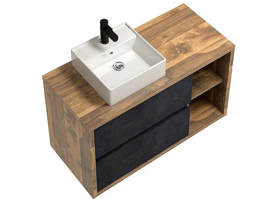 Móvel Lavatório Individual*Vente-unique Móvel De Casa De Banho Suspenso Lavatório Simples Cor Natural E Antracite De 100 Cm - Tikitiki
