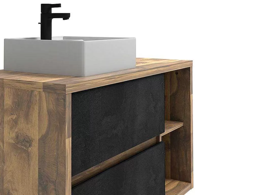 Móvel Lavatório Individual*Vente-unique Móvel De Casa De Banho Suspenso Lavatório Simples Cor Natural E Antracite De 100 Cm - Tikitiki