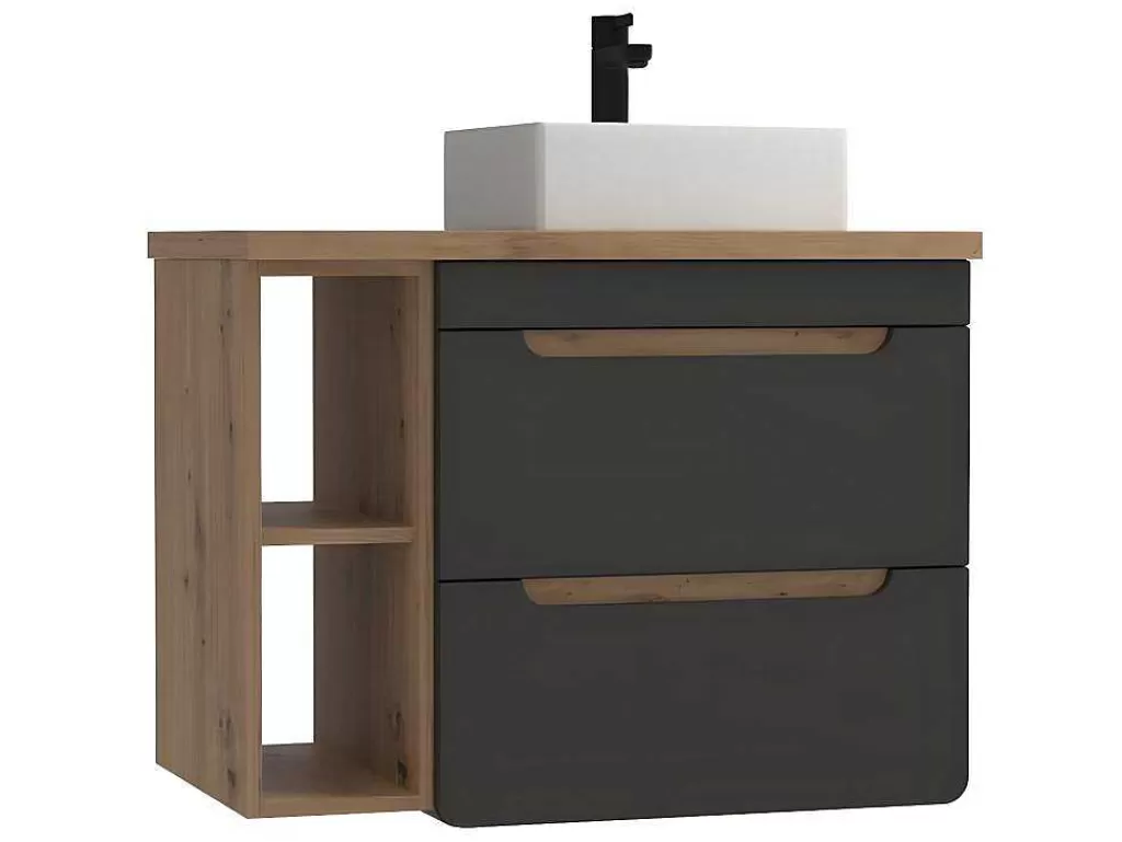 Móvel Lavatório Individual*Vente-unique Móvel De Casa De Banho Suspenso Lavatório Simples E Nichos Cor Natural E Antracite De 80 Cm - Aruba