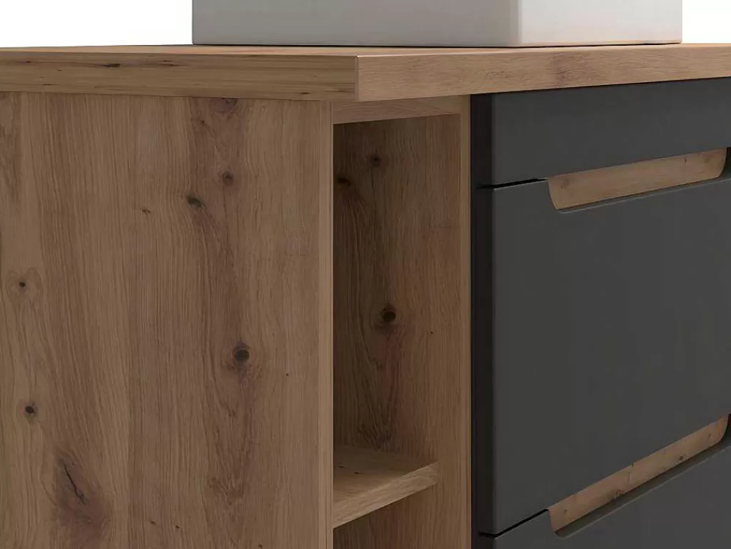 Móvel Lavatório Individual*Vente-unique Móvel De Casa De Banho Suspenso Lavatório Simples E Nichos Cor Natural E Antracite De 80 Cm - Aruba