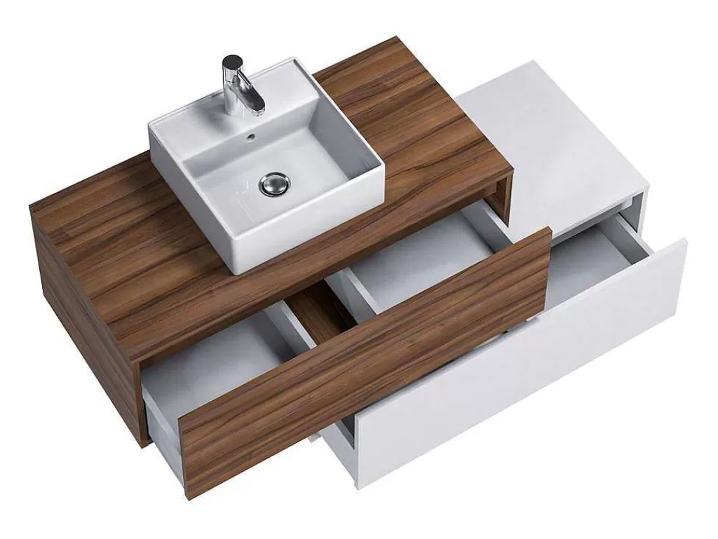 Móvel Lavatório Individual*Vente-unique Móvel De Casa De Banho Suspenso Natural Escuro E Branco Com Lavatório Individual E Duas Gavetas 94 Cm - Teana Ii