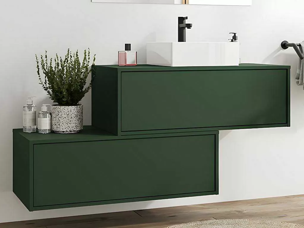 Móvel Lavatório Individual*Vente-unique Móvel De Casa De Banho Suspenso Verde Mate Com Lavatório Individual E Duas Gavetas 94 Cm - Teana Ii