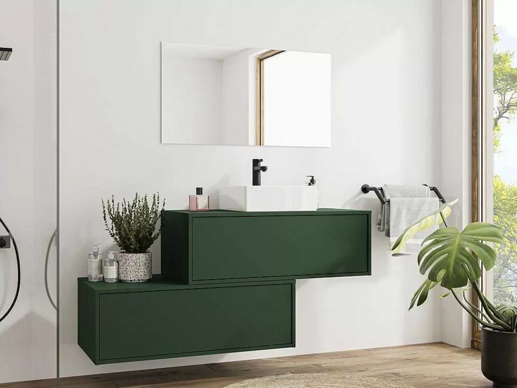 Móvel Lavatório Individual*Vente-unique Móvel De Casa De Banho Suspenso Verde Mate Com Lavatório Individual E Duas Gavetas 94 Cm - Teana Ii