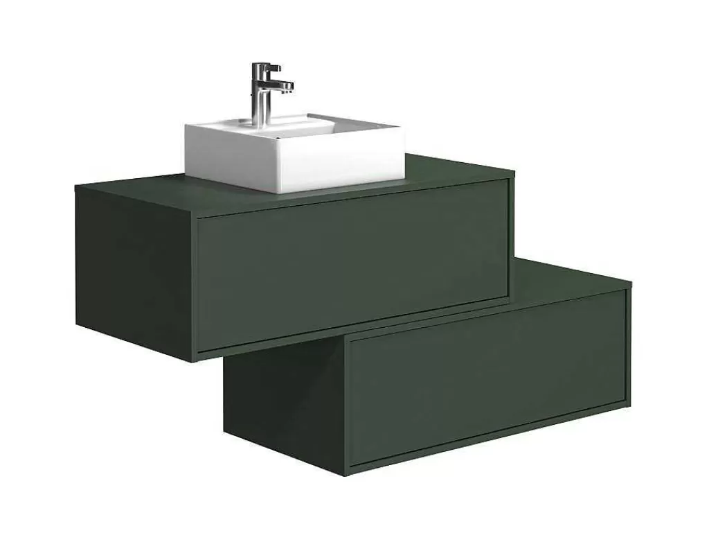 Móvel Lavatório Individual*Vente-unique Móvel De Casa De Banho Suspenso Verde Mate Com Lavatório Individual E Duas Gavetas 94 Cm - Teana Ii