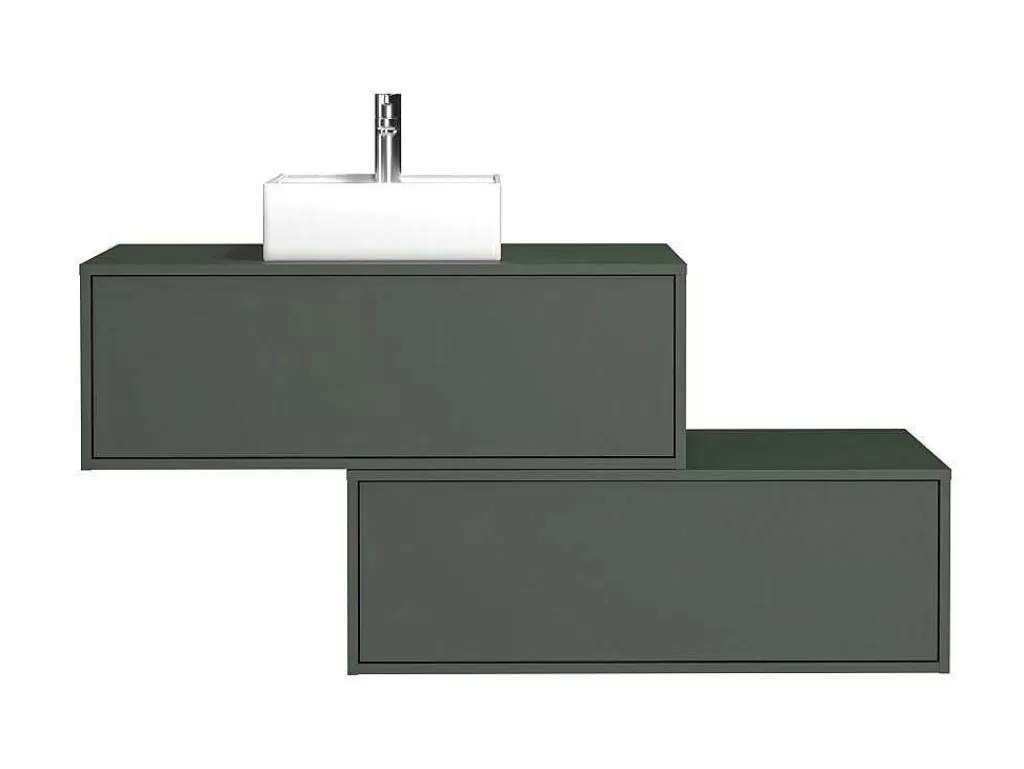 Móvel Lavatório Individual*Vente-unique Móvel De Casa De Banho Suspenso Verde Mate Com Lavatório Individual E Duas Gavetas 94 Cm - Teana Ii