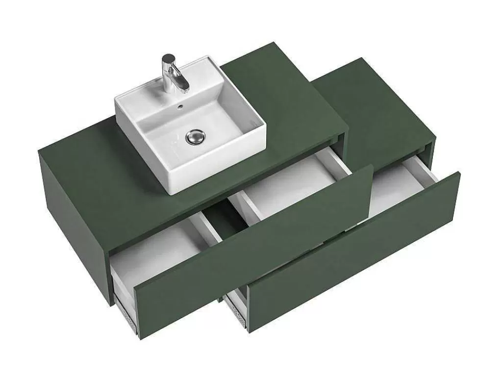 Móvel Lavatório Individual*Vente-unique Móvel De Casa De Banho Suspenso Verde Mate Com Lavatório Individual E Duas Gavetas 94 Cm - Teana Ii
