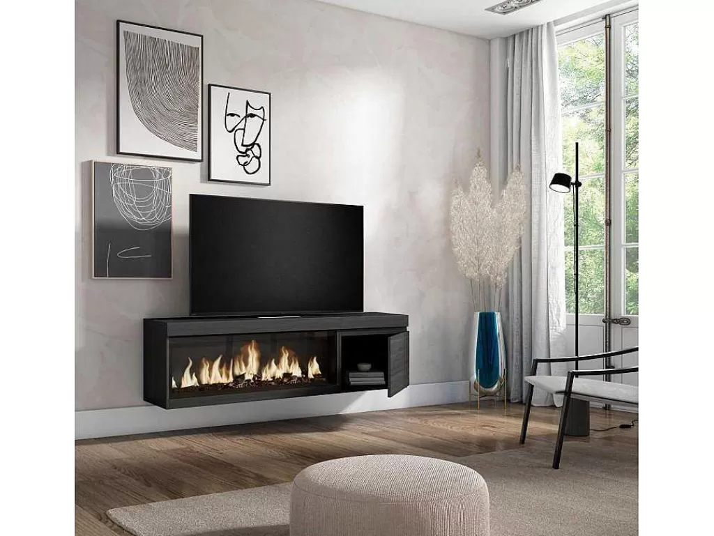 Móvel De Tv*Skraut Home Móvel De Tv, 160, Para Televisores Ate 65", Lareira Electrica Xxl, Suspensos, Preto