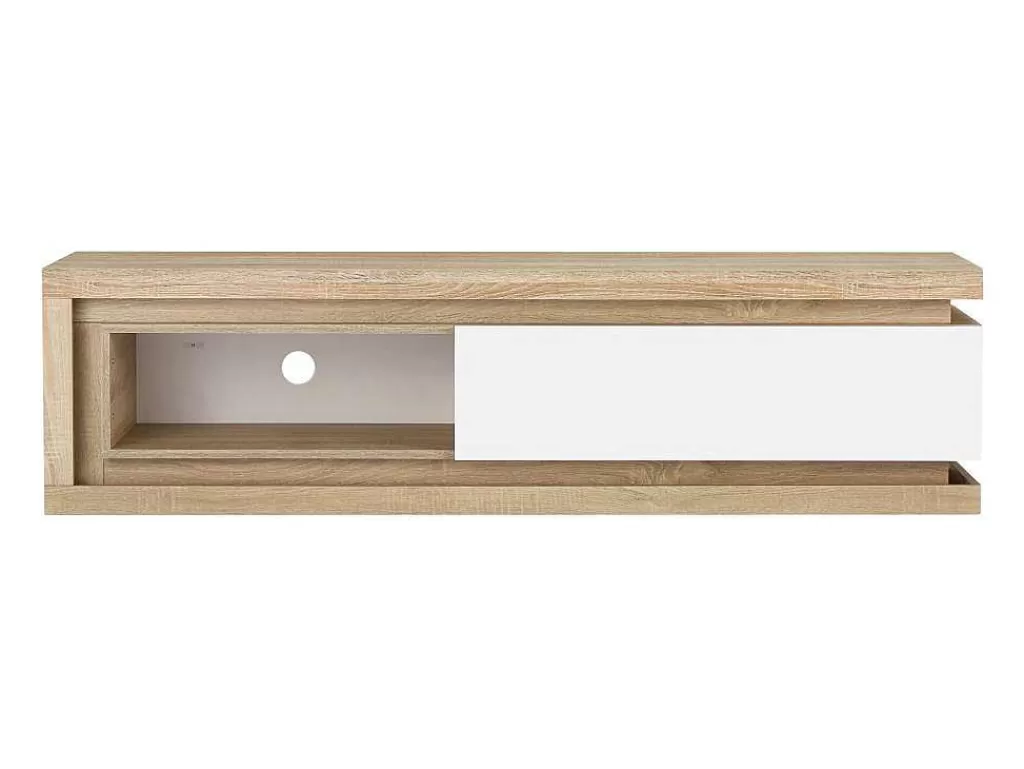 Móvel De Tv*Vente-unique Móvel De Tv 1 Gaveta E 1 Nicho Com Leds Mdf Natural E Lacado A Branco - Flarancia