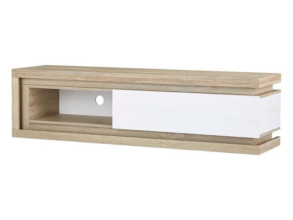 Móvel De Tv*Vente-unique Móvel De Tv 1 Gaveta E 1 Nicho Com Leds Mdf Natural E Lacado A Branco - Flarancia