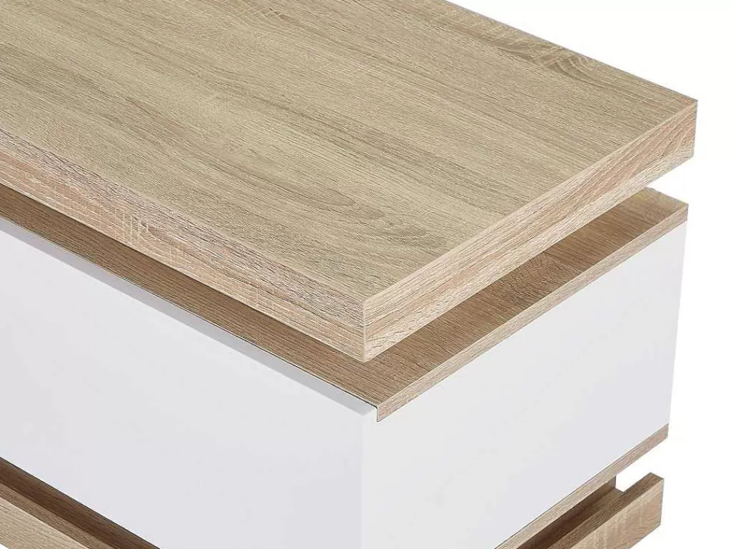 Móvel De Tv*Vente-unique Móvel De Tv 1 Gaveta E 1 Nicho Com Leds Mdf Natural E Lacado A Branco - Flarancia