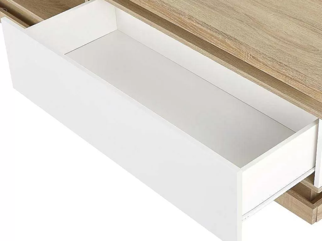 Móvel De Tv*Vente-unique Móvel De Tv 1 Gaveta E 1 Nicho Com Leds Mdf Natural E Lacado A Branco - Flarancia