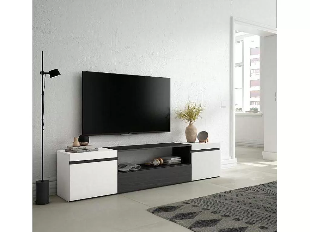 Móvel De Tv*Skraut Home Móvel De Tv, 200X45X35Cm, Para Televisores Ate 80", Estante Para Tv, Branco E Preto