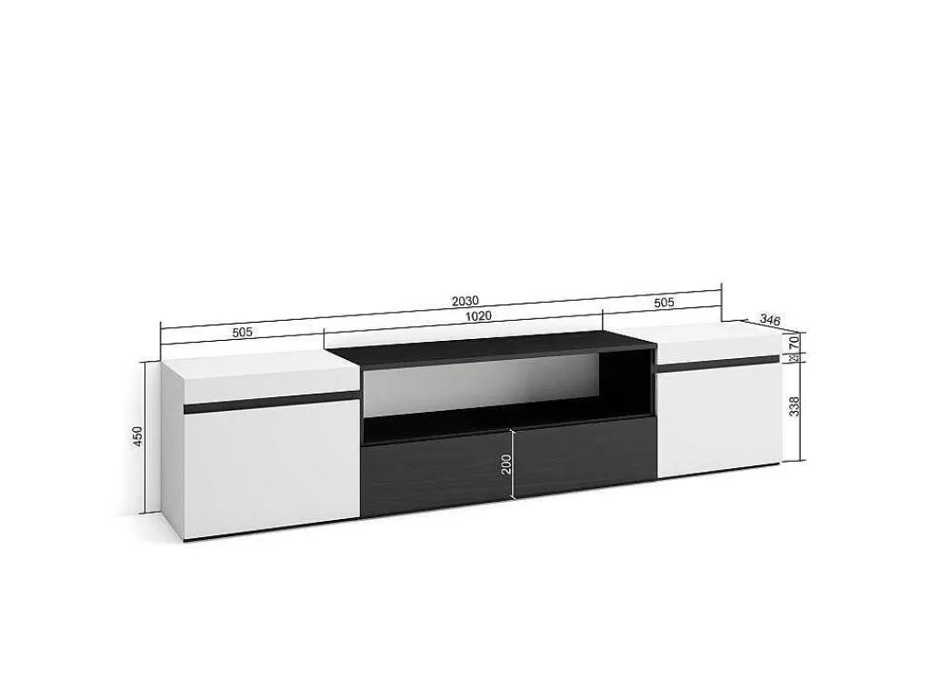 Móvel De Tv*Skraut Home Móvel De Tv, 200X45X35Cm, Para Televisores Ate 80", Estante Para Tv, Branco E Preto