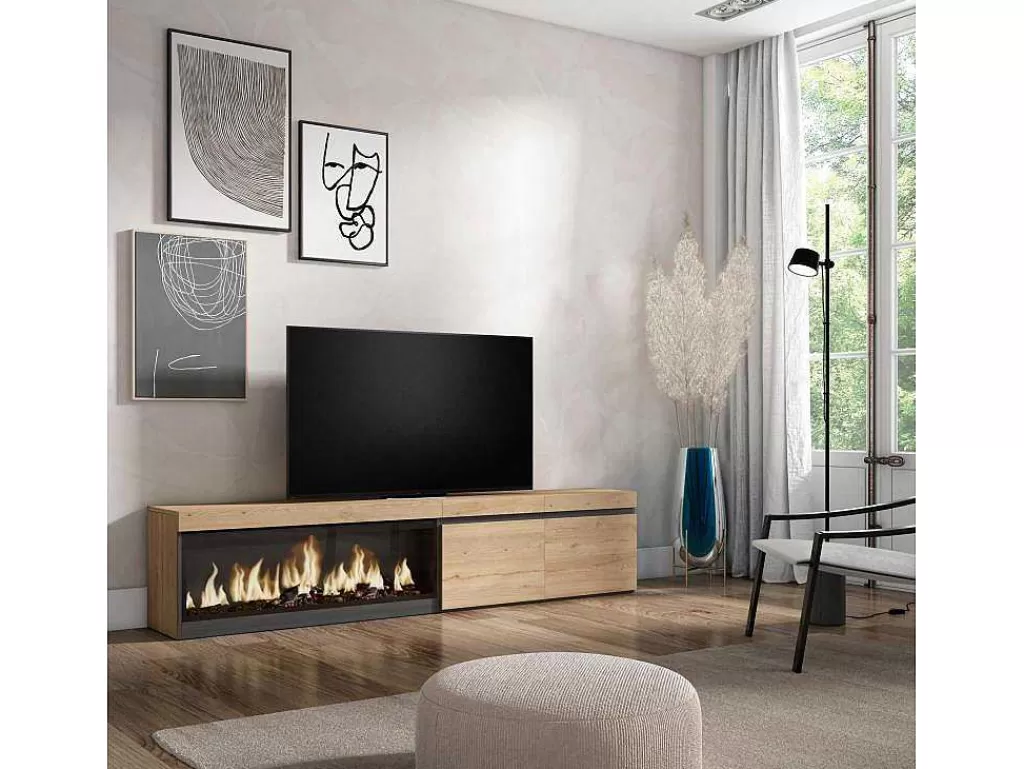 Móvel De Tv*Skraut Home Móvel De Tv, 210, Para Televisores Ate 80", Lareira Electrica Xxl, Carvahlo