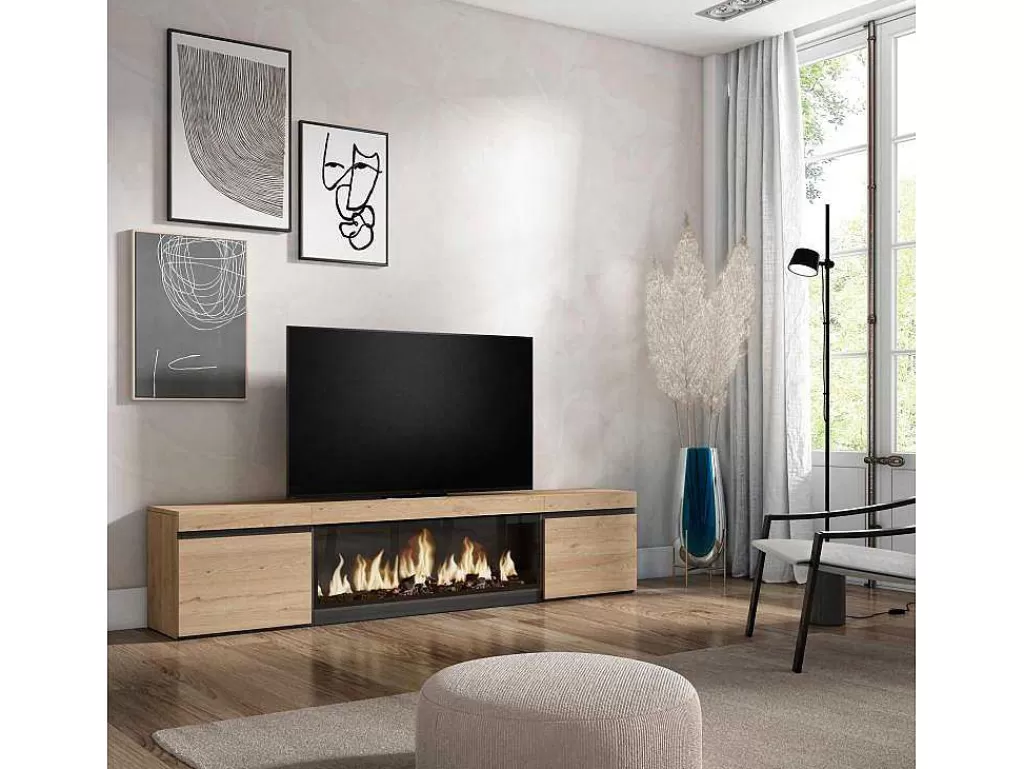 Móvel De Tv*Skraut Home Móvel De Tv, 210, Para Televisores Ate 80", Lareira Electrica Xxl, Carvahlo