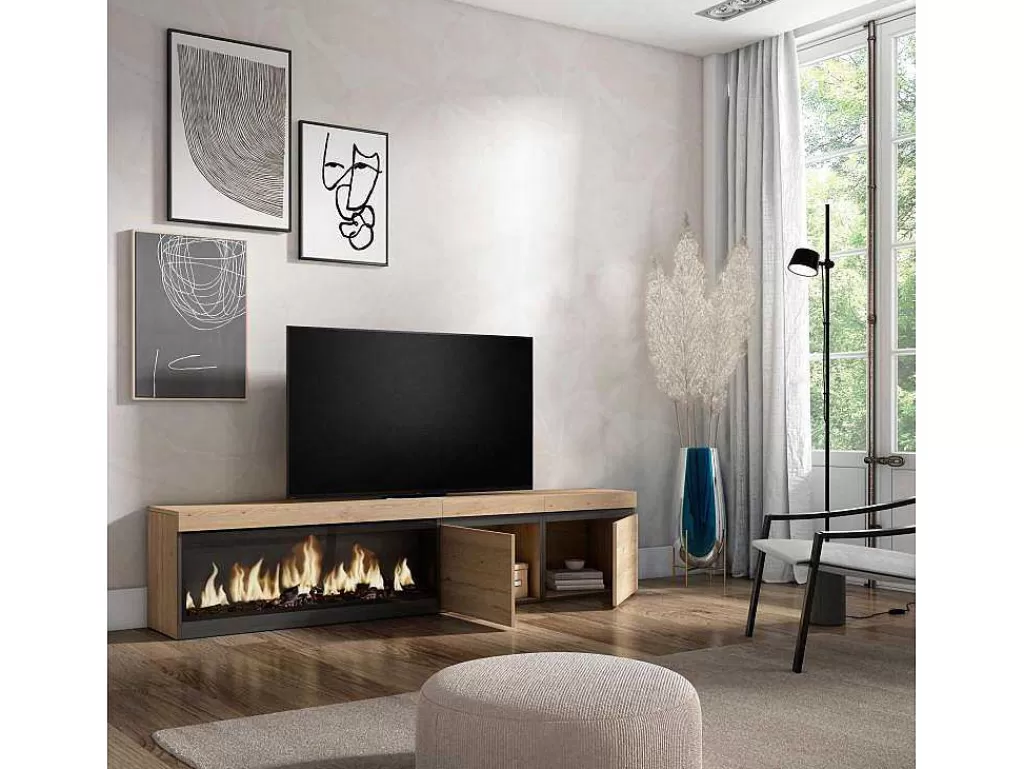 Móvel De Tv*Skraut Home Móvel De Tv, 210, Para Televisores Ate 80", Lareira Electrica Xxl, Carvahlo