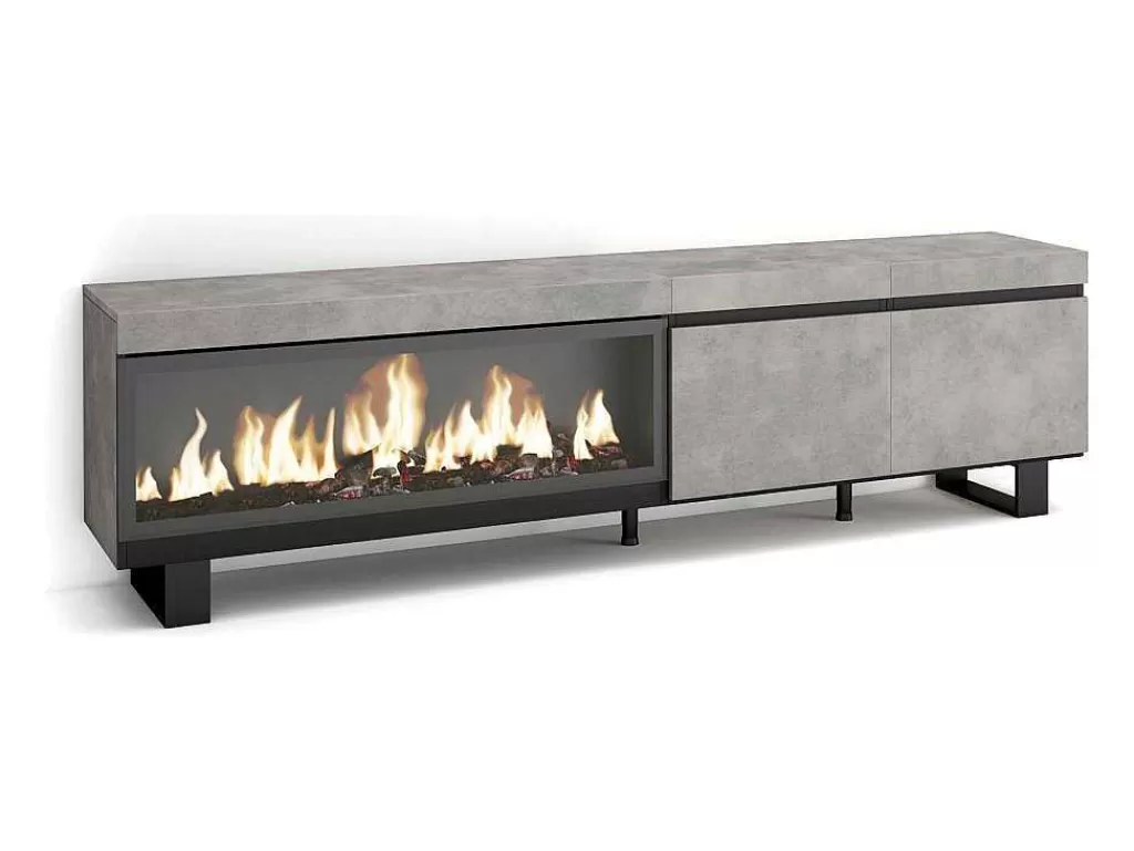 Móvel De Tv*Skraut Home Móvel De Tv, 210, Para Televisores Ate 80", Lareira Electrica Xxl, Design Industrial, Cimento