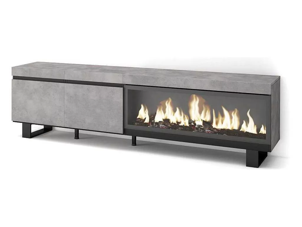 Móvel De Tv*Skraut Home Móvel De Tv, 210, Para Televisores Ate 80", Lareira Electrica Xxl, Design Industrial, Cimento