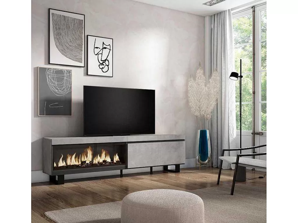 Móvel De Tv*Skraut Home Móvel De Tv, 210, Para Televisores Ate 80", Lareira Electrica Xxl, Design Industrial, Cimento