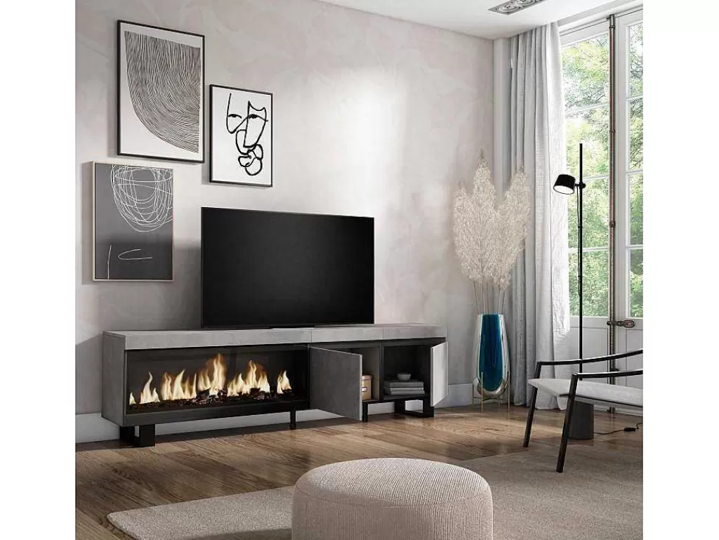 Móvel De Tv*Skraut Home Móvel De Tv, 210, Para Televisores Ate 80", Lareira Electrica Xxl, Design Industrial, Cimento