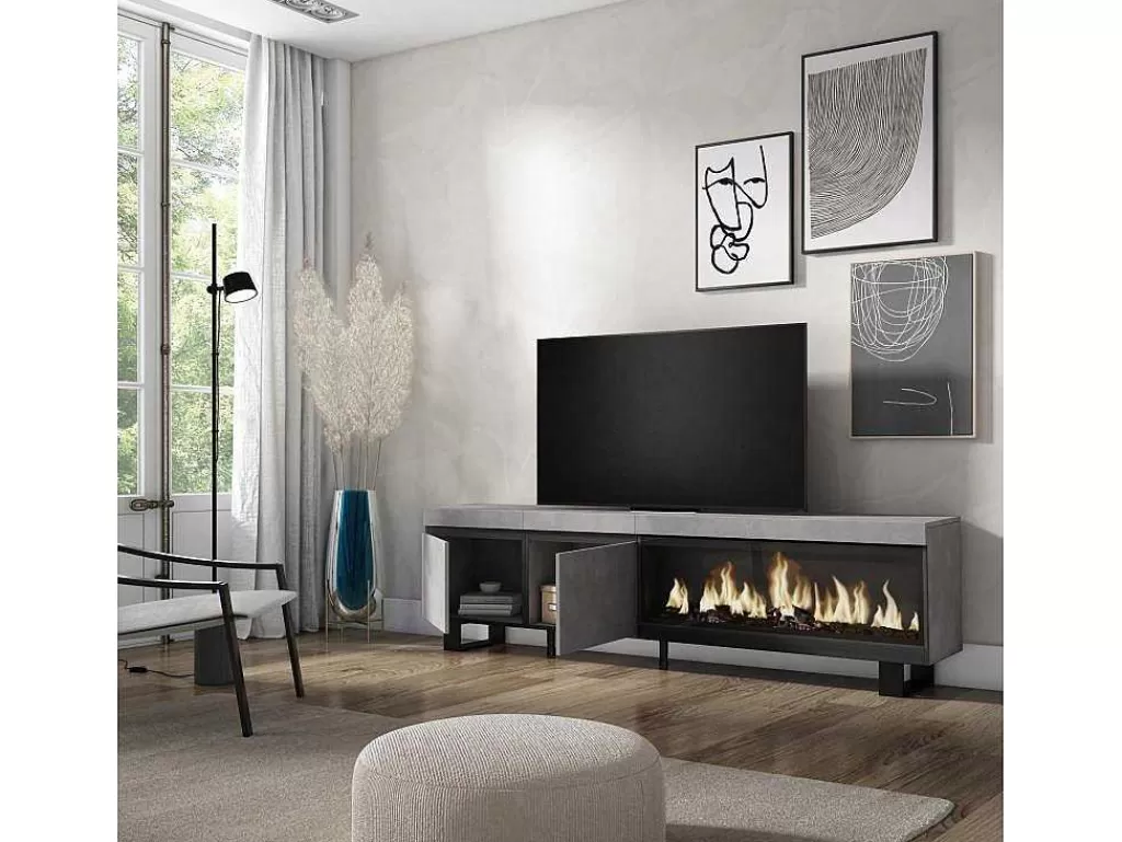 Móvel De Tv*Skraut Home Móvel De Tv, 210, Para Televisores Ate 80", Lareira Electrica Xxl, Design Industrial, Cimento