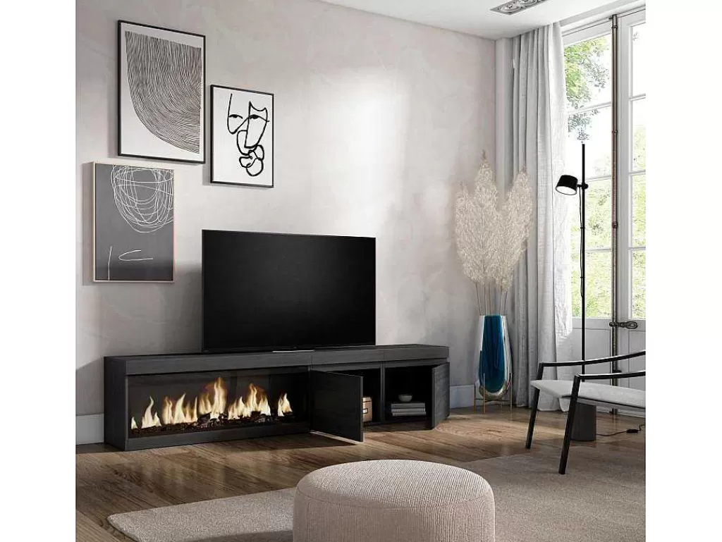 Móvel De Tv*Skraut Home Móvel De Tv, 210, Para Televisores Ate 80", Lareira Electrica Xxl, Preto