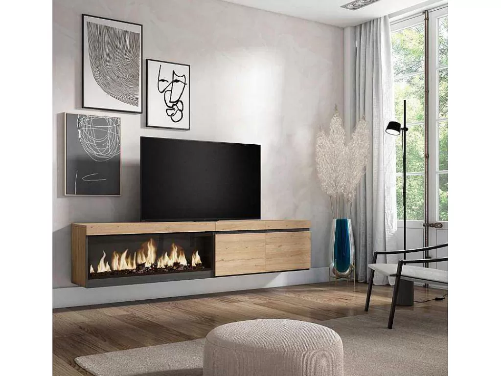 Móvel De Tv*Skraut Home Móvel De Tv, 210, Para Televisores Ate 80", Lareira Electrica Xxl, Suspensos, Carvahlo