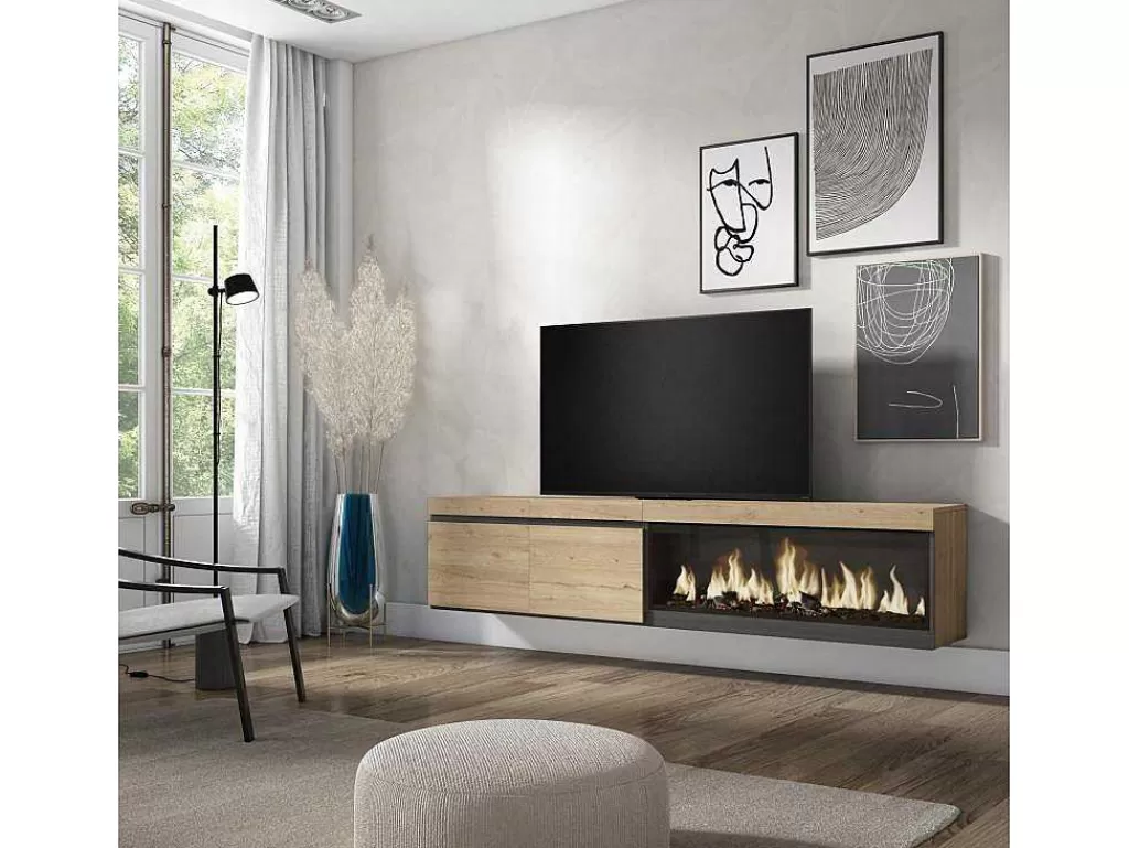 Móvel De Tv*Skraut Home Móvel De Tv, 210, Para Televisores Ate 80", Lareira Electrica Xxl, Suspensos, Carvahlo