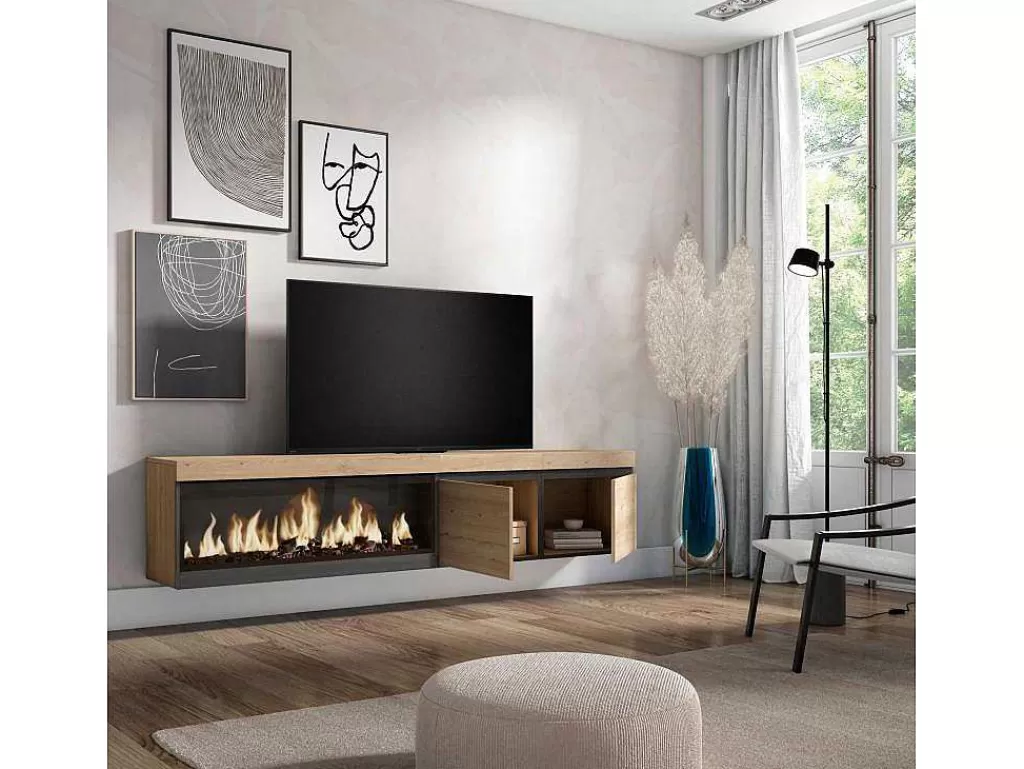 Móvel De Tv*Skraut Home Móvel De Tv, 210, Para Televisores Ate 80", Lareira Electrica Xxl, Suspensos, Carvahlo