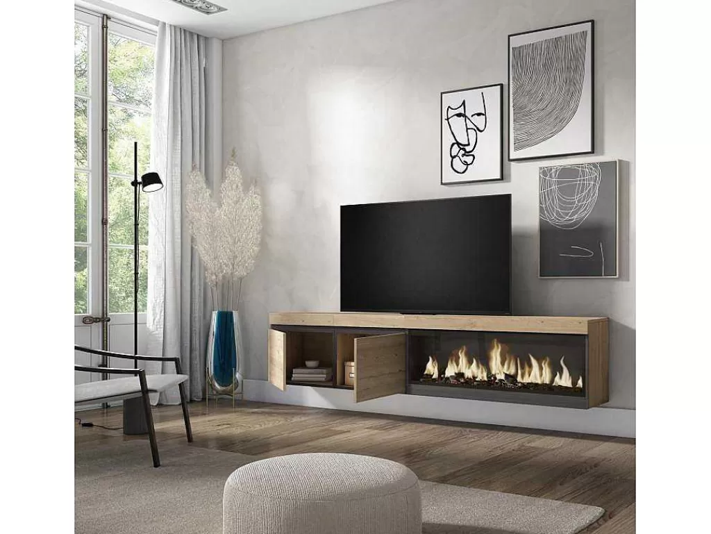 Móvel De Tv*Skraut Home Móvel De Tv, 210, Para Televisores Ate 80", Lareira Electrica Xxl, Suspensos, Carvahlo
